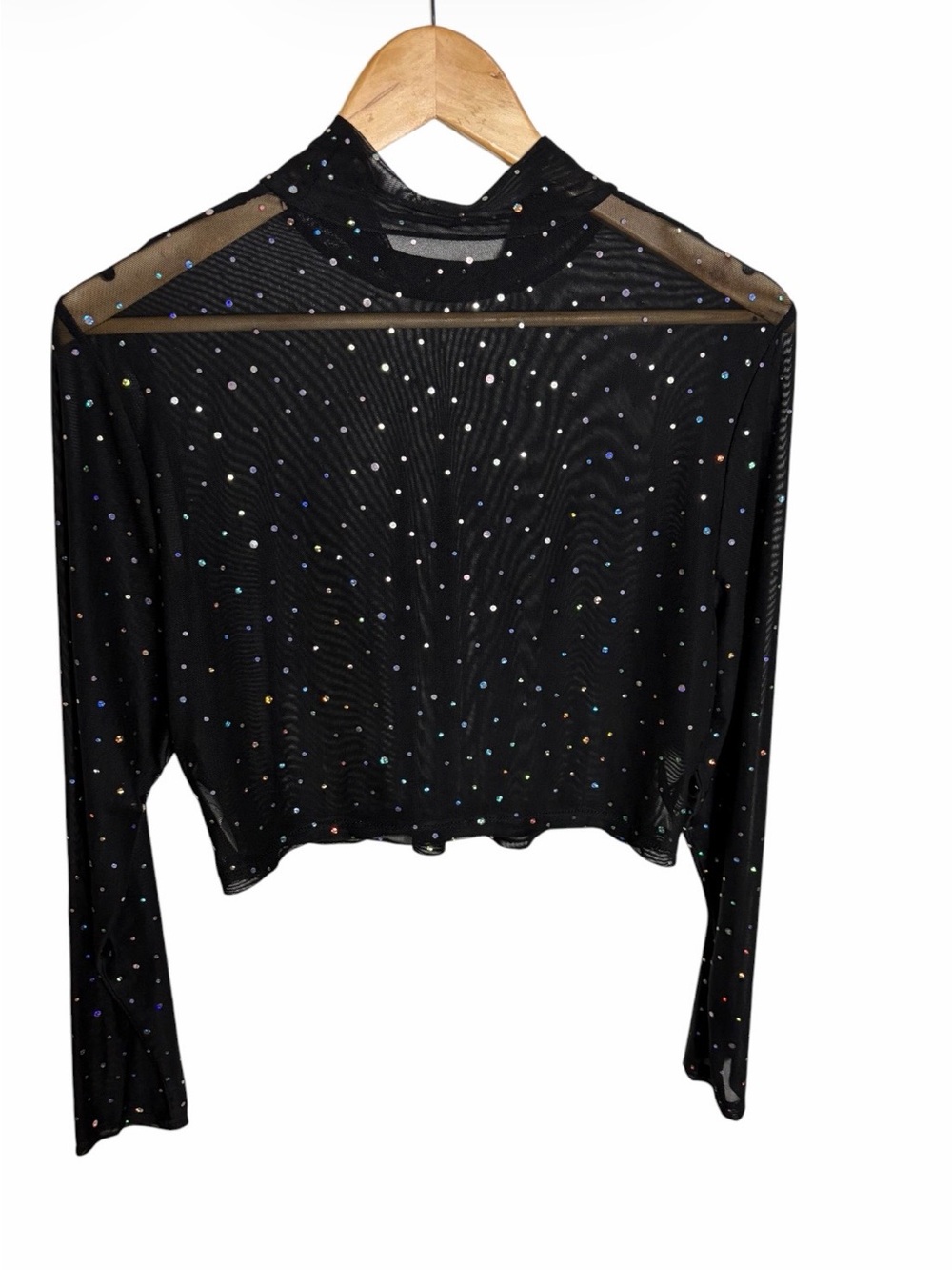 Black mock neck mesh iridescent sparkle long sleeves blouse size 2XL